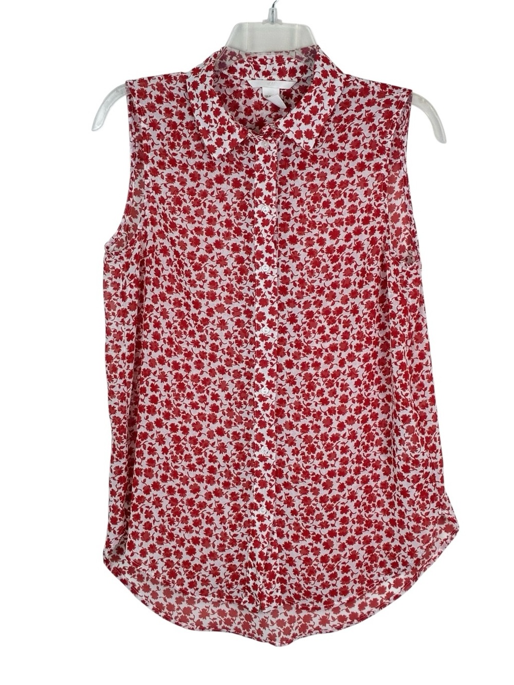 H&M Red & White Floral Sleeveless Button Up Blouse Top Size 4